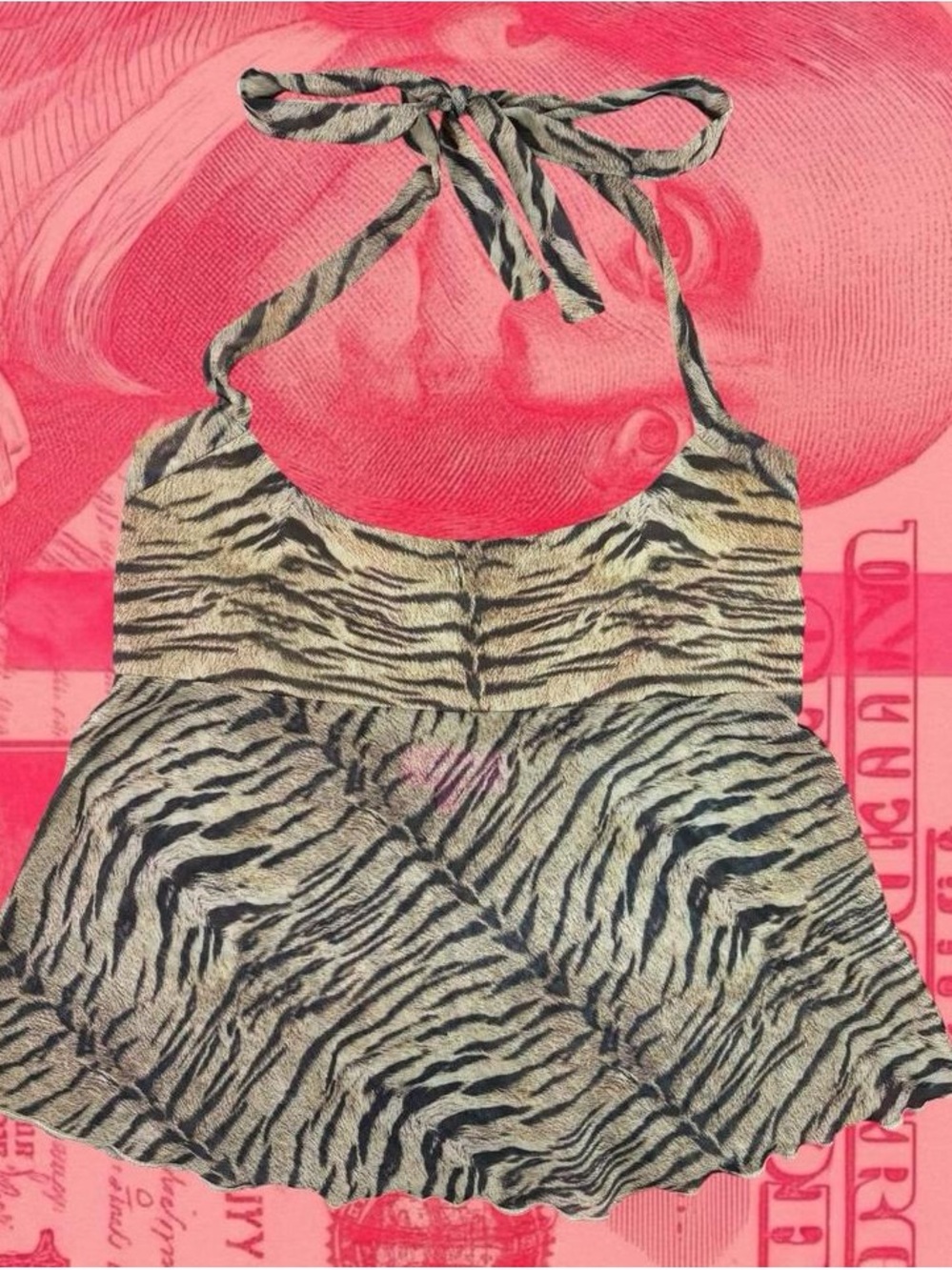 edikted zebra print brown and beige mesh halter tank top size s